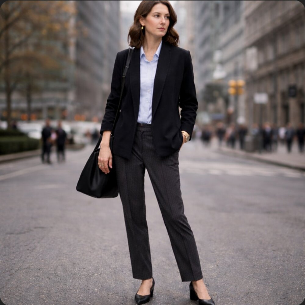Coldwater Creek Black Wool Blend Jacket – Minimalist Collarless Blazer Size 14